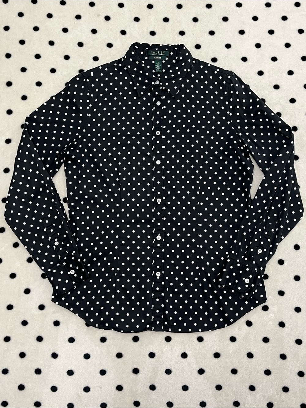 Lauren Ralph Lauren Polka Dot Slim Fit Button Down Shirt Size 8
